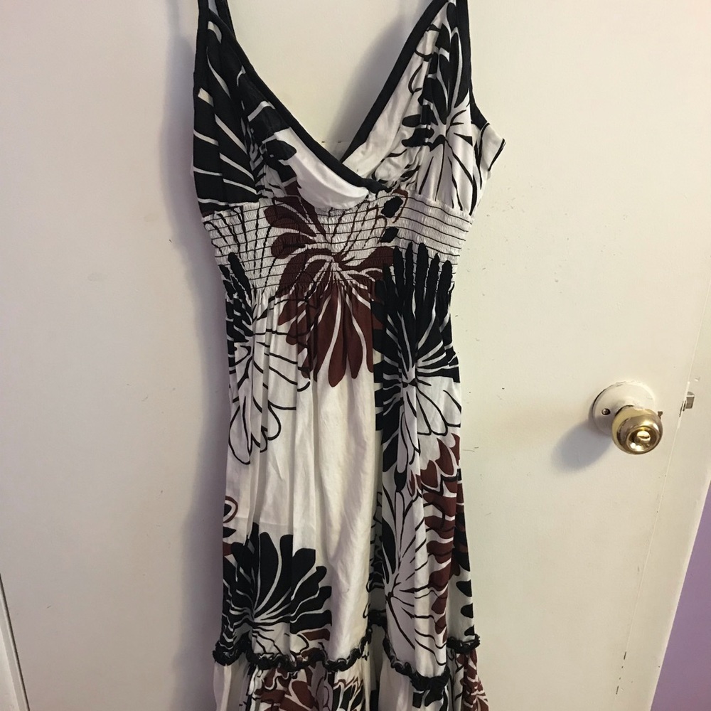 summer white Dress Black And Brown Flowers Dress